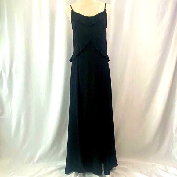 New Lovestitch Beaded Crepe Ruffled Maxi Black Dress Sz Medium Like New - Picture 1 of 16